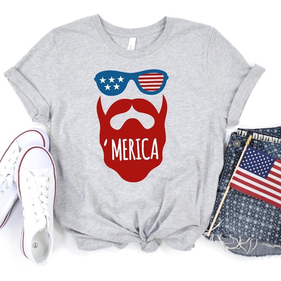 Merica Sunglasses Beard Shirt, 4th Of July Shirt, Independence Day Shirt - Picture 1 of 2